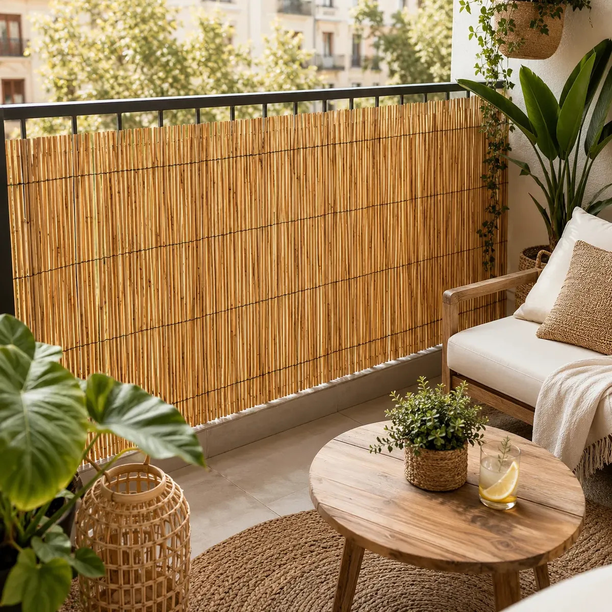 Esteira de bambu aplicada em ambiente